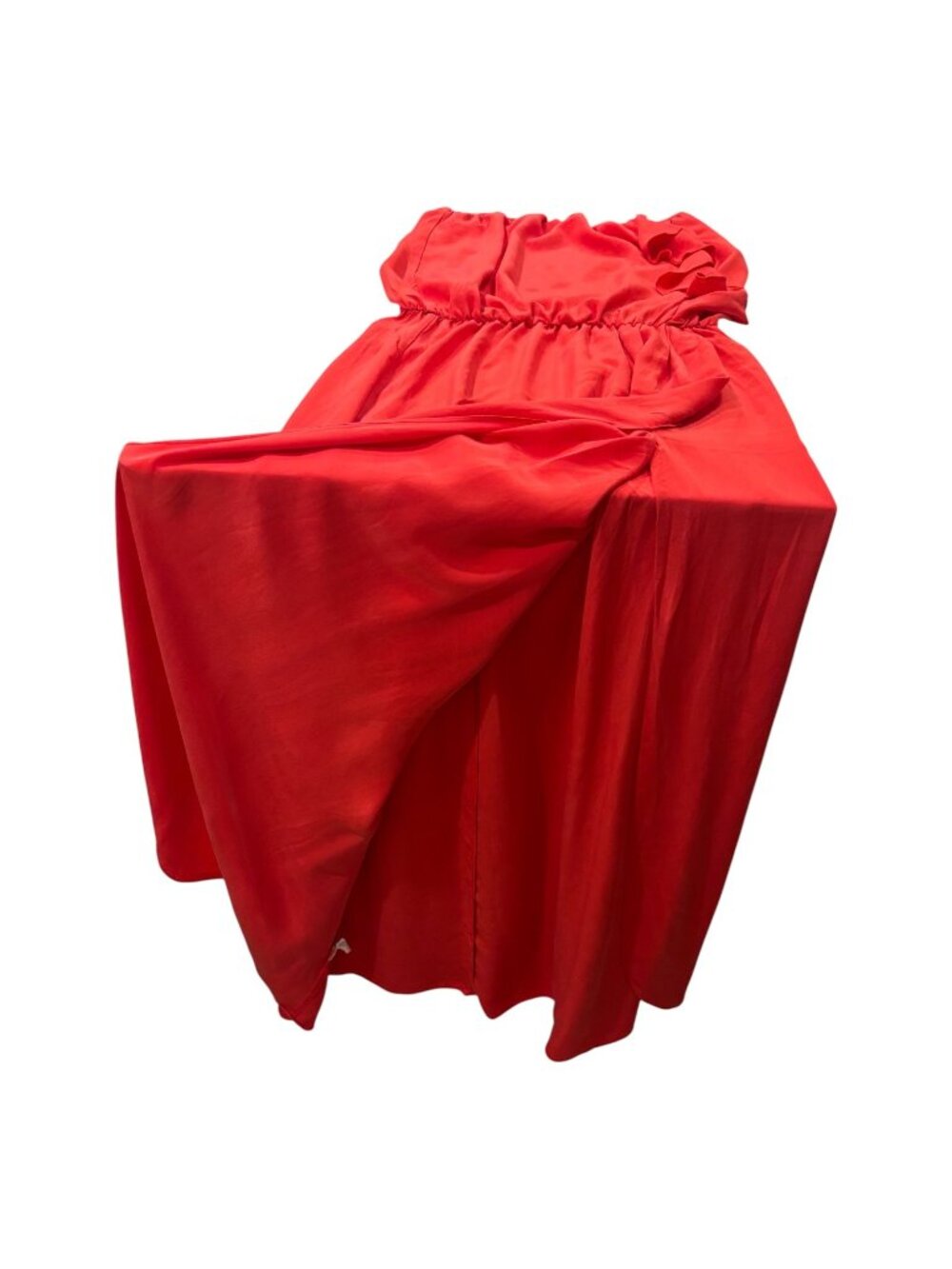 Karina Grimaldi 100% Silk Strapless Maxi Dress Red Ruffle Side Slit Size M USA - Picture 10 of 10